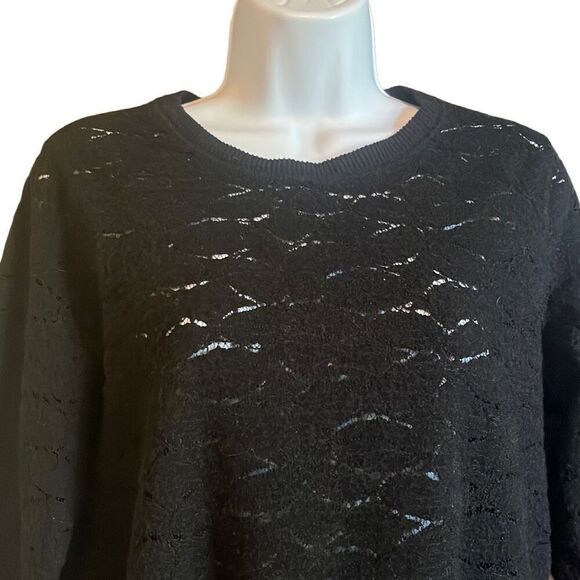 Lucky Brand Sm Black Pullover Crochet Knit Crewneck Sweater Minimalist Stretch - Picture 3 of 9